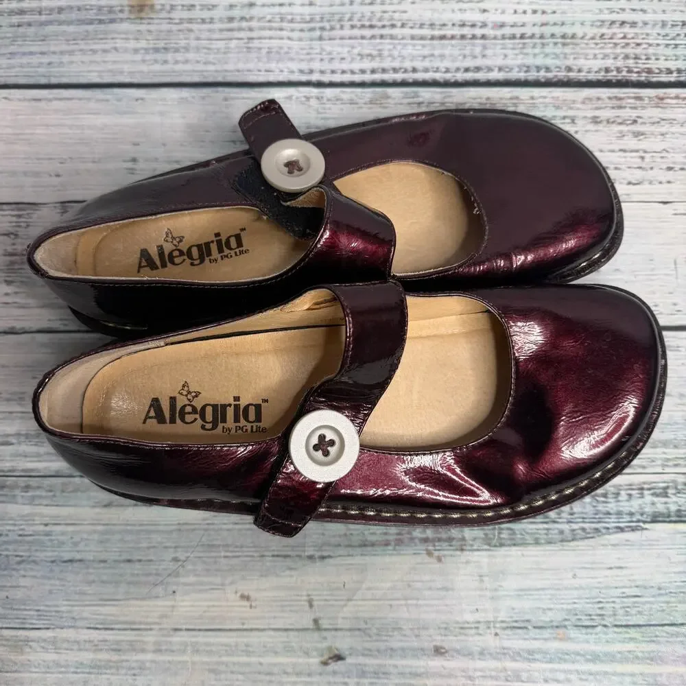 Alegria Paloma PAL-112 Burgundy Patent Mary Jane Clogs EU 38